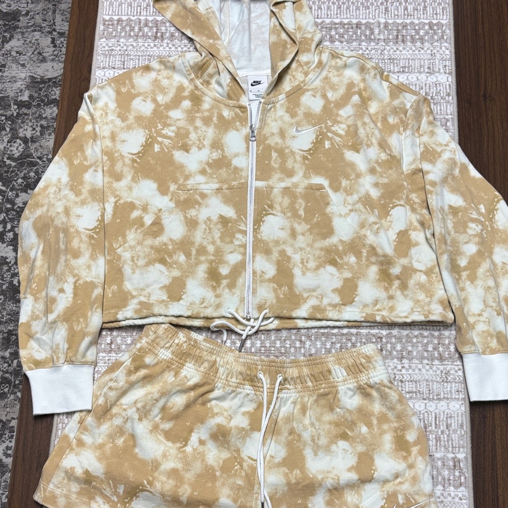 Nike 2pc Women's Cream and Gold Tie-Dye Short & Cropped Jacket Set